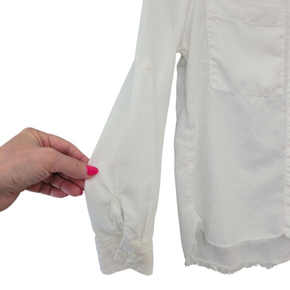 Bella Dahl Girl White Button-Down Blouse Top Girls Size 14 Fringed Hem - Picture 4 of 7